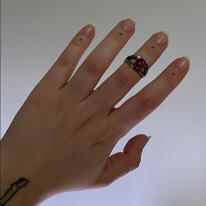 Vintage sterling silver ring with red cabochon